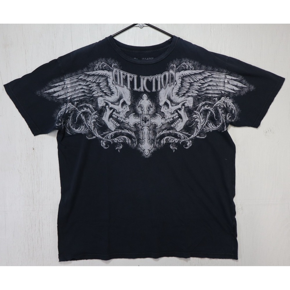 Vintage Mens Affliction Gray Short Sleeve T Shirt Cotton USA Made Size XXL